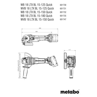 Metabo WB 18 LTX BL 15-125 Quick akkukulmahiomakoneen runko